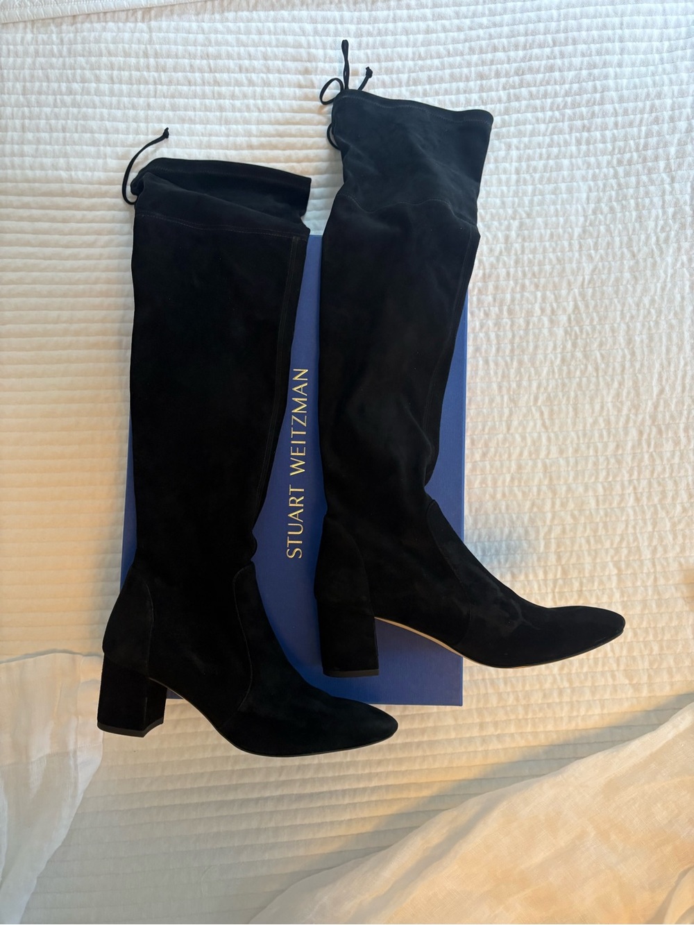 Stuart Weitzman Black Suede Block Heel Ankle Boots